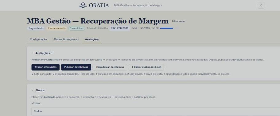 Tela do professor: aba Avaliações de um trabalho